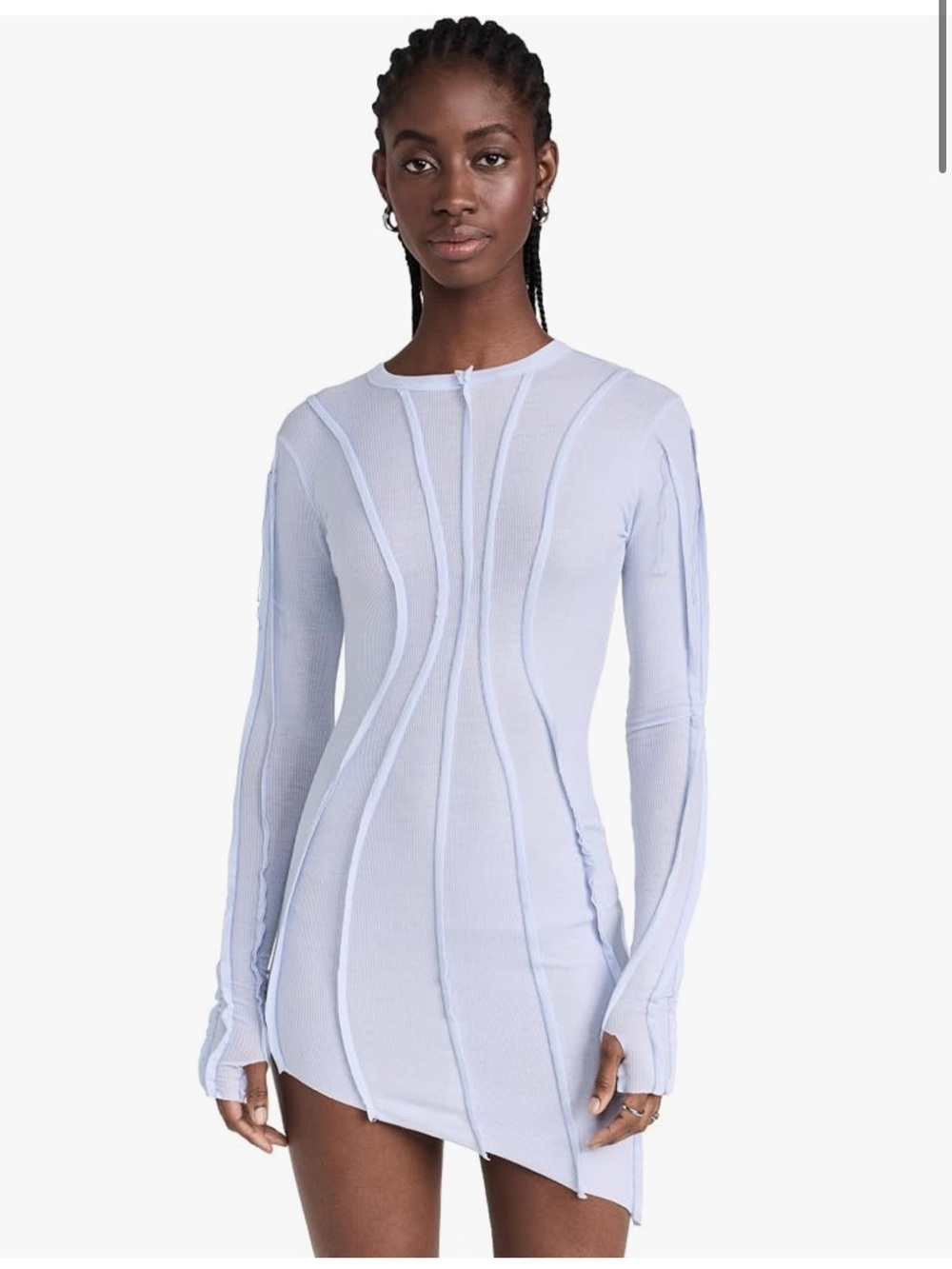 NWT SAMI MIRO VINTAGE Light Blue Long-Sleeve Ribbed Bodycon Mini Dress